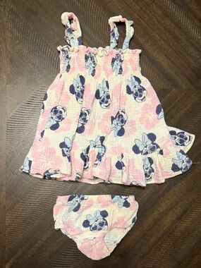 Disney Minnie Mouse Pink, Blue & White Smocked Sundress with Bloomers